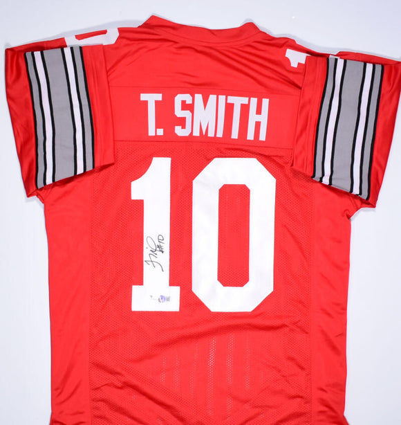 Troy Smith Autographed Red College Style Jersey- Beckett Hologram *Black Image 1