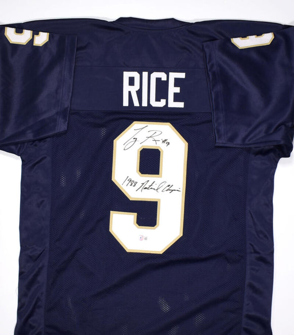 Tony Rice Autographed Navy Blue College Style Jersey w/Natl Champs- Beckett Hologram *Black Image 1