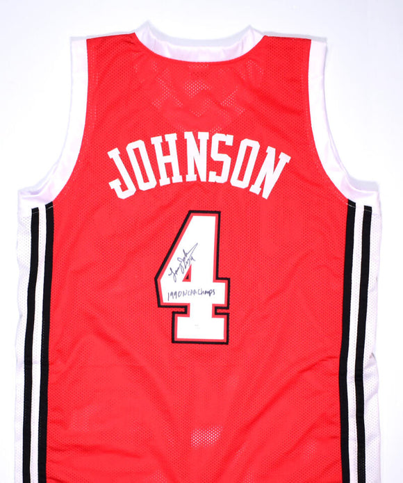 Larry Johnson Autographed Red College Style Jersey w/Natl Champs- JSA W *Black Image 1