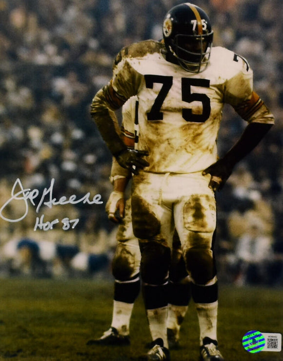 Joe Greene Autographed Pittsburgh Steelers 8X10 Muddy Photo w/ HOF-Beckett W Hologram *White Image 1