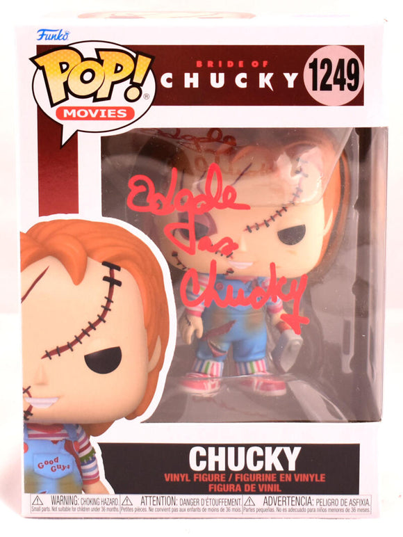 Ed Gale Autographed Chucky Funko Pop Figurine 1249- Beckett W Hologram *Red Image 1