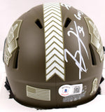 Deion Sanders Ray Lewis Autographed NFL HOF Salute to Service Speed Mini Helmet w/GOATS -Beckett W Hologram *White Image 4