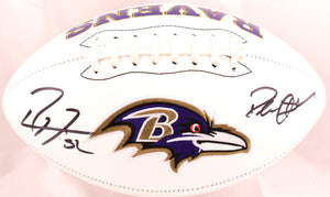 Deion Sanders Ray Lewis Autographed Baltimore Ravens Logo Football- Beckett W Hologram *Black Image 1