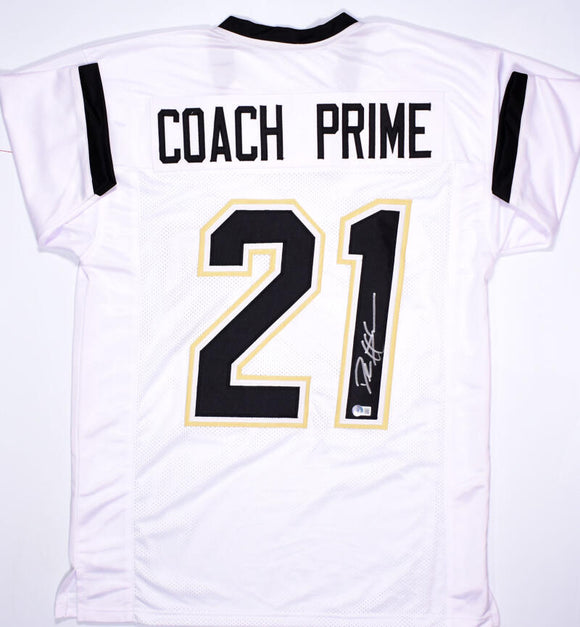 Deion Sanders Autographed Coach Prime White College Style Jersey - Beckett W Hologram *Silver Image 1