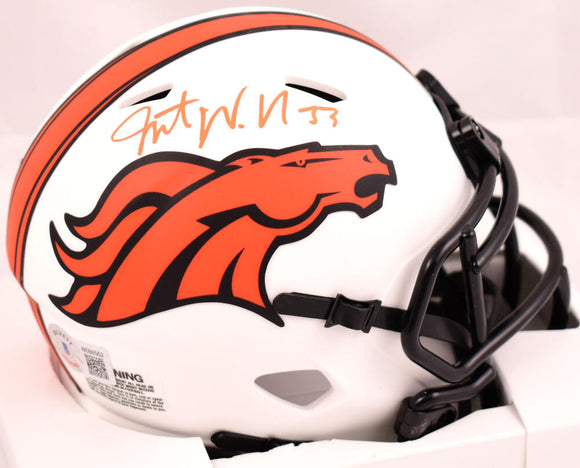 Javonte Williams Autographed Denver Broncos Lunar Speed Mini Helmet *Thin -Beckett W Hologram *Orange Image 1