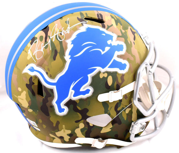 Barry Sanders Autographed Detroit Lions F/S Camo Speed Helmet - Beckett W Hologram *White Image 1