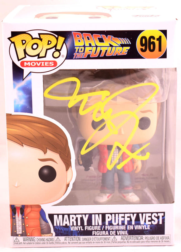 Michael J. Fox Autographed Marty in Puffy Vest Funko Pop Figurine #961- JSA W *Yellow Image 1