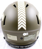 Derek Carr Autographed New Orleans Saints F/S Salute to Service Speed Authentic Helmet-Beckett W Hologram *Gold Image 3