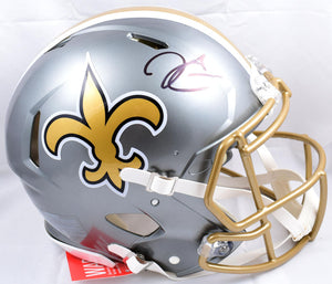 Derek Carr Autographed New Orleans Saints F/S Flash Speed Authentic Helmet-Beckett W Hologram *Black Image 1
