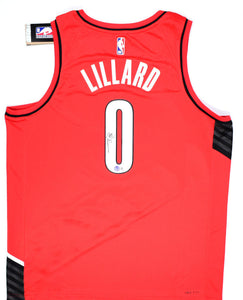 Damian Lillard Autographed Portland Trail Blazers Nike Red Swingman Statement Jersey - Beckett W Hologram *Black Image 1