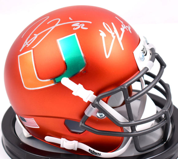 Ray Lewis Ed Reed Autographed Miami Hurricanes Schutt Mini Helmet- Beckett W Hologram *Silver Image 1