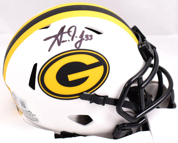 Aaron Jones Autographed Green Bay Packers Lunar Speed Mini Helmet- Beckett W Hologram *Black Image 1