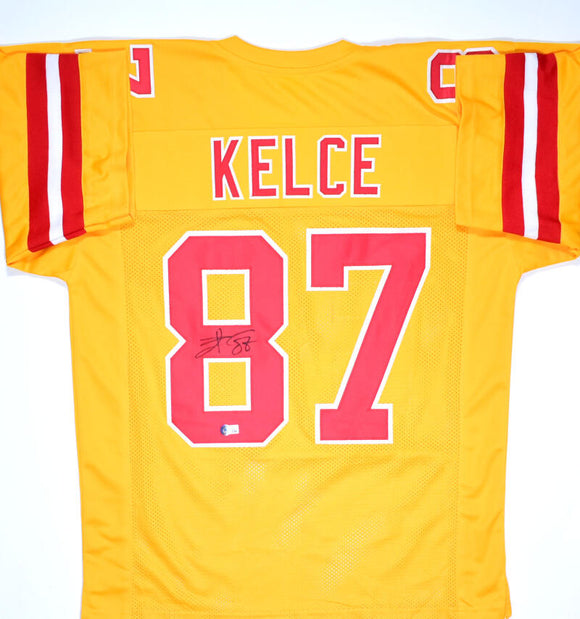 Travis Kelce Autographed Yellow Pro Style Jersey - Beckett W Hologram *Black  Image 1