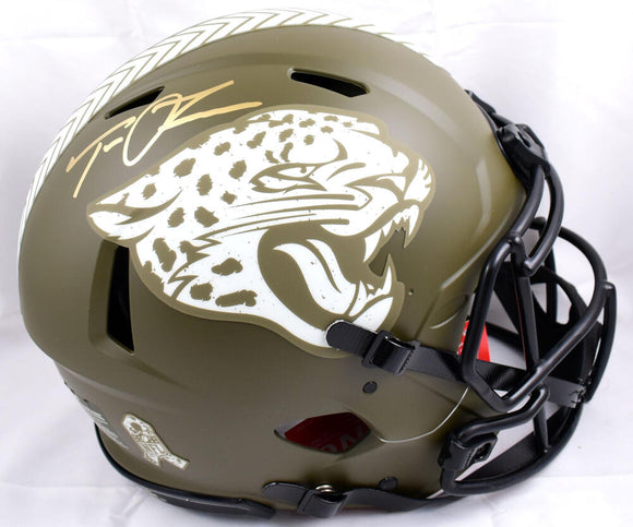 Trevor Lawrence Autographed Jacksonville Jaguars F/S Salute to Service Speed Authentic Helmet- Fanatics *Gold Image 1