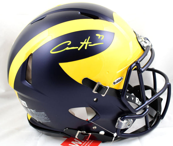 Aidan Hutchinson Autographed Michigan Wolverines F/S Speed Authentic Helmet- Beckett W Hologram *Yellow Image 1