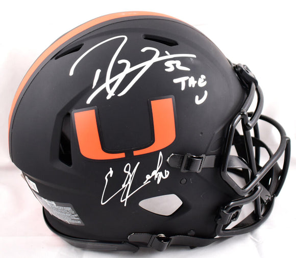 Ed Reed Ray Lewis Autographed Miami Hurricanes F/S Eclipse Speed Authentic Helmet w/The U - Beckett W Hologram *Silver Image 1
