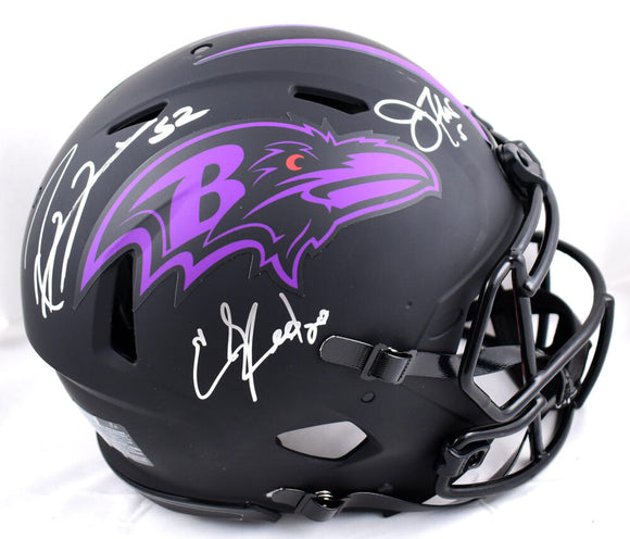 Joe Flacco Ed Reed Ray Lewis Autographed Baltimore Ravens F/S Eclipse Speed Authentic Helmet- Beckett W Hologram *Silver Image 1
