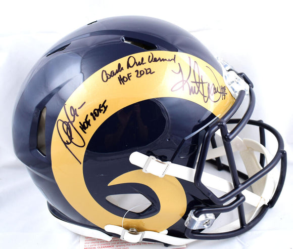 Marshall Faulk Kurt Warner Dick Vermeil Autographed F/S Rams Speed Authentic Helmet w/HOF- Beckett W Hologram *Black Image 1