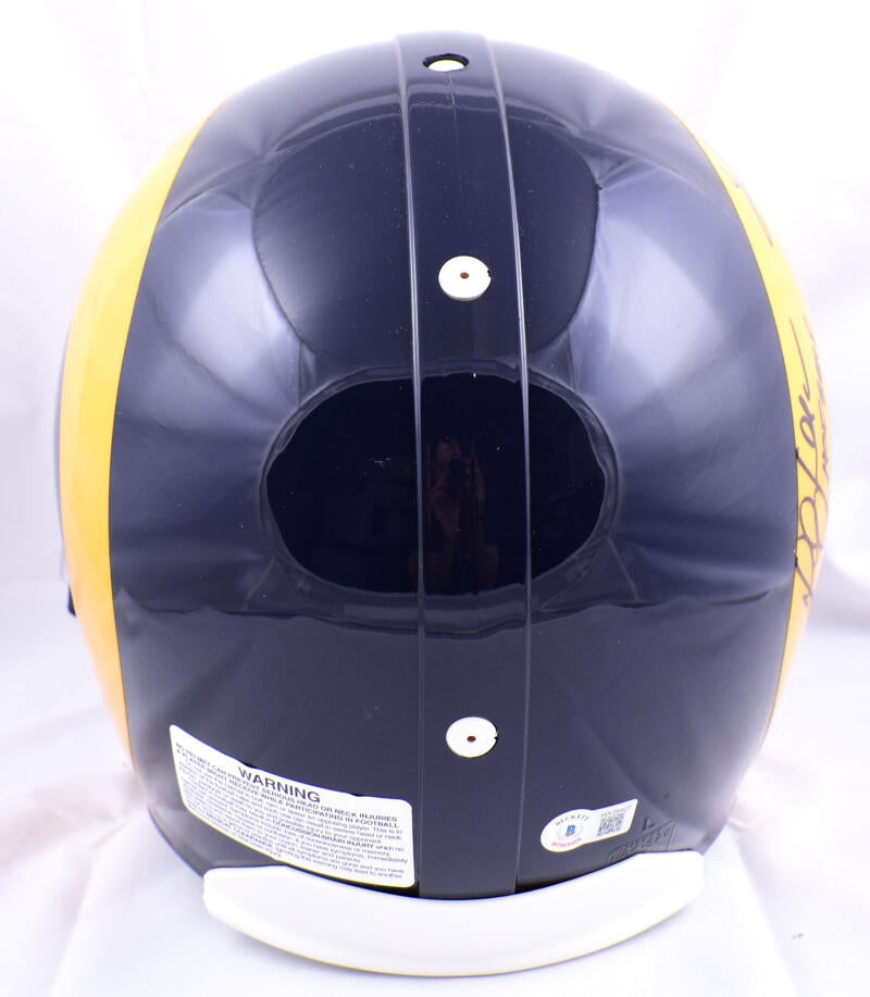 Kurt Warner, Marshall Faulk, & Dick Vermeil Signed Rams Full-Size Authentic  On-Field Throwback Speed Helmet With Multiple Inscriptions (Beckett)