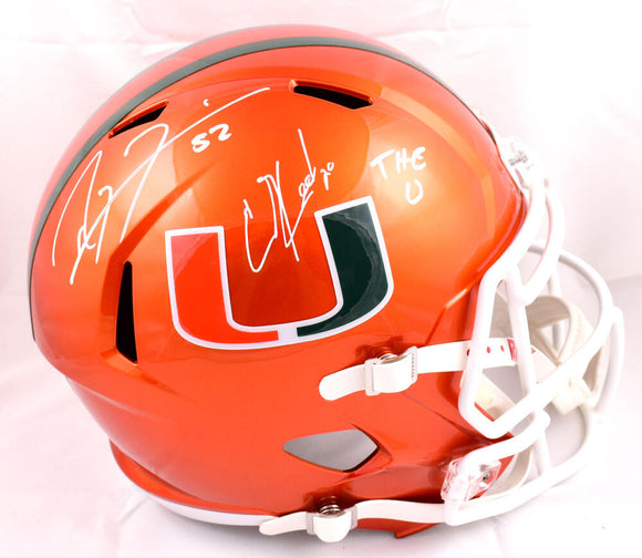 Ray Lewis Ed Reed Autographed Miami Hurricanes F/S Flash Speed Helmet w/The U-Beckett W Hologram *White Image 1