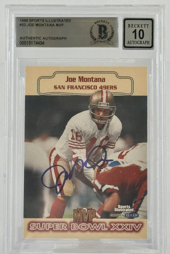1999 Sports Illustrated Fleer #22 MVP  Joe Montana Auto San Francisco 49ers BAS Autograph 10  Image 1
