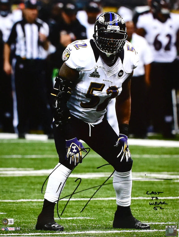Ray Lewis Autographed Baltimore Ravens 16x20 Stance Photo w/Last to Wear 52- Beckett W Hologram *Black Image 1
