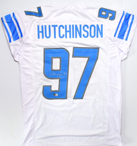 Aidan Hutchinson Autographed White Pro Style Jersey- Beckett W Hologram *Silver Image 1