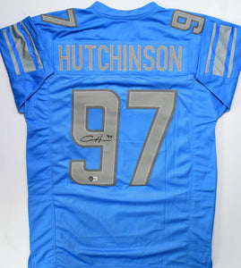 Aidan Hutchinson Autographed Blue Pro Style Jersey- Beckett W