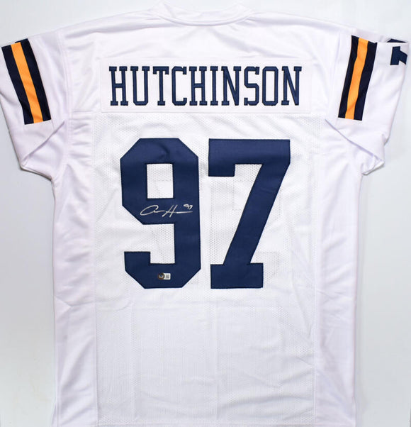 Aidan Hutchinson Autographed White College Style Jersey- Beckett W Hologram *Silver Image 1