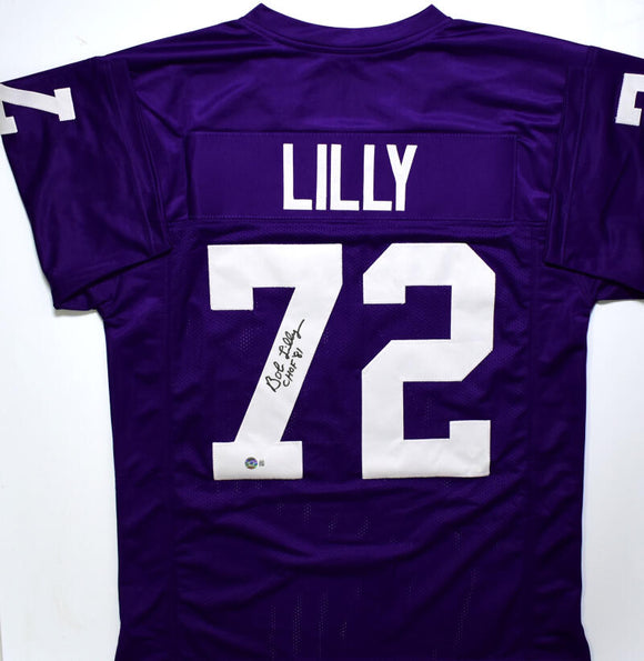 Bob Lilly Autographed Purple College Style Jersey w/CHOF - Beckett W Hologram *Black Image 1