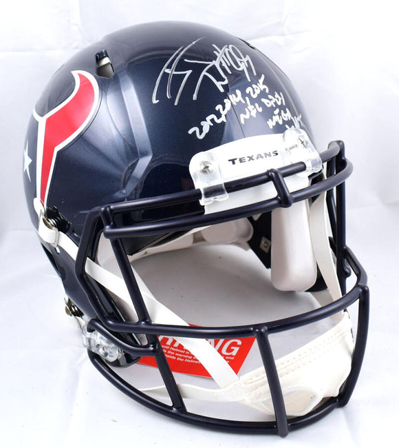 JJ Watt Autographed Houston Texans F/S Speed Authentic Helmet w/ Stats - Beckett W Hologram *Silver Image 1