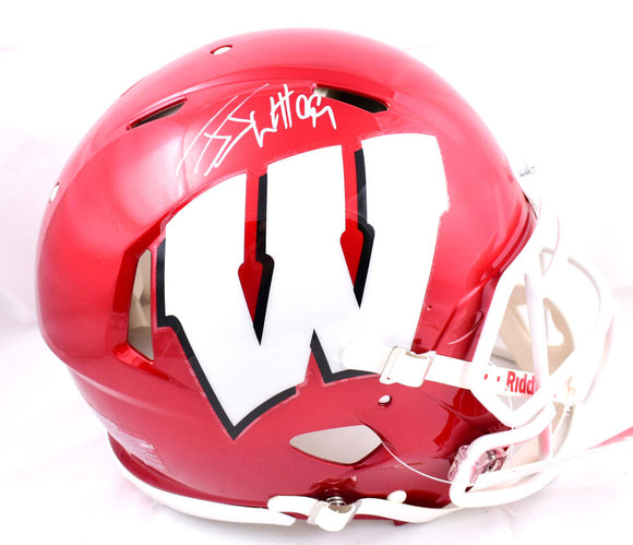 JJ Watt Autographed Wisconsin Badgers F/S Flash Speed Authentic Helmet-Beckett W Hologram *White Image 1