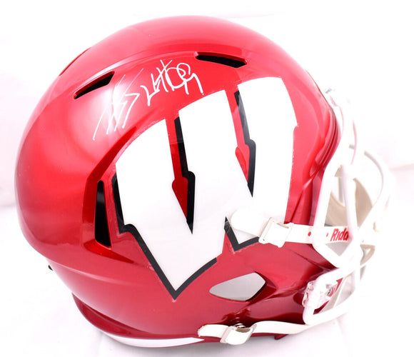JJ Watt Autographed Wisconsin Badgers F/S Flash Speed Helmet-Beckett W Hologram *White Image 1
