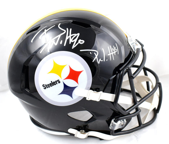 TJ & Derek Watt Autographed Pittsburgh Steelers F/S Speed Helmet-Beckett W Hologram *Silver Image 1