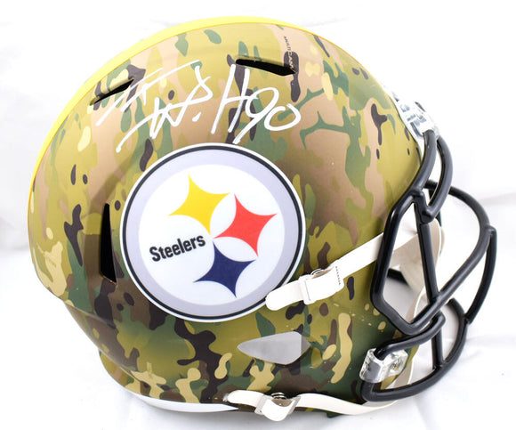 TJ Watt Autographed Pittsburgh Steelers F/S Camo Speed Helmet-Beckett W Hologram *White Image 1