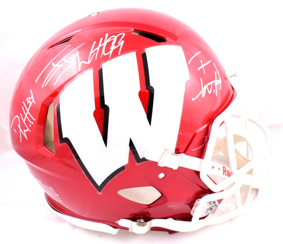 Derek TJ JJ Watt Autographed Wisconsin Badgers F/S Flash Speed Authentic Helmet-Beckett W Hologram *White Image 1