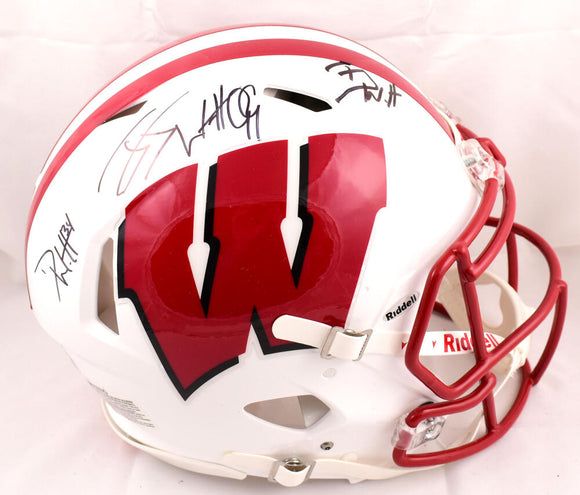 Derek TJ JJ Watt Autographed Wisconsin Badgers F/S Speed Authentic Helmet-Beckett W Hologram *Black Image 1