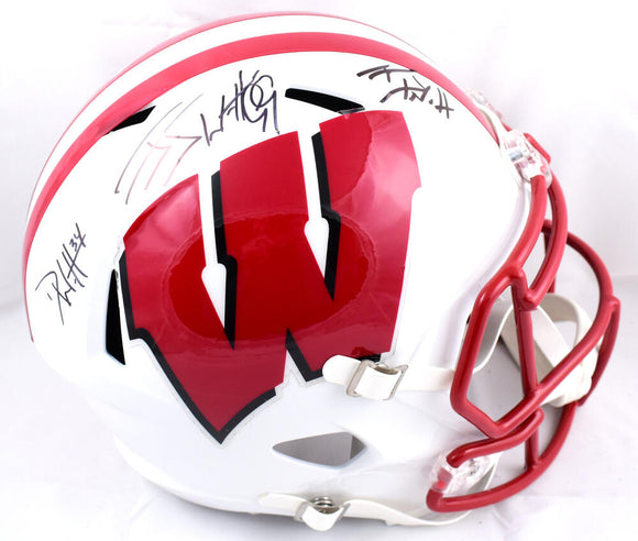 Derek TJ JJ Watt Autographed Wisconsin Badgers F/S Speed Helmet-Beckett W Hologram *Black Image 1