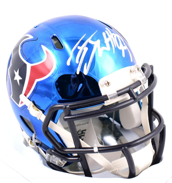 JJ Watt Autographed Houston Texans Chrome Speed Mini Helmet- Beckett W –  The Jersey Source