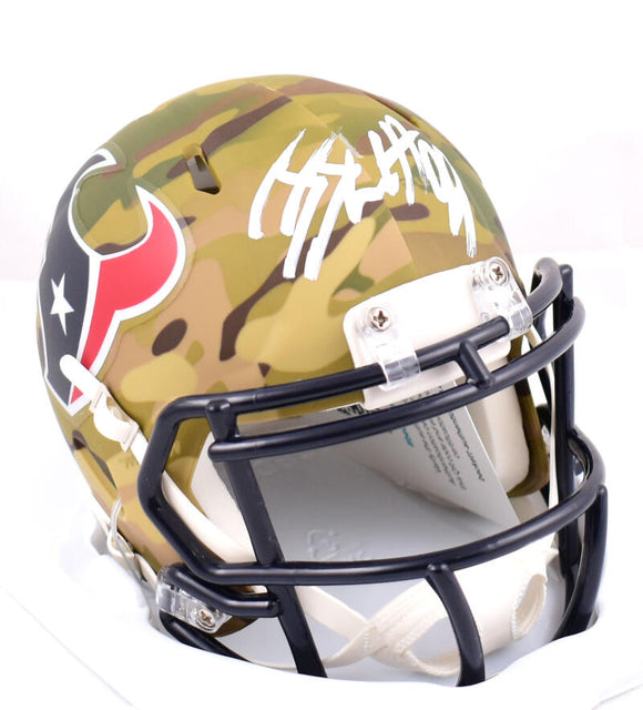 JJ Watt Autographed Houston Texans Camo Speed Mini Helmet- Beckett W Hologram *White Image 1