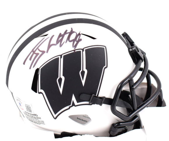 JJ Watt Autographed Wisconsin Badgers Lunar Speed Mini Helmet- Beckett W Hologram *Black Image 1