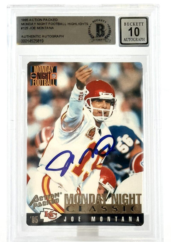 1995 Action Packed Monday Night Football Highlights #125 Joe Montana Auto Kansas City Chiefs BAS Autograph 10 Image 1