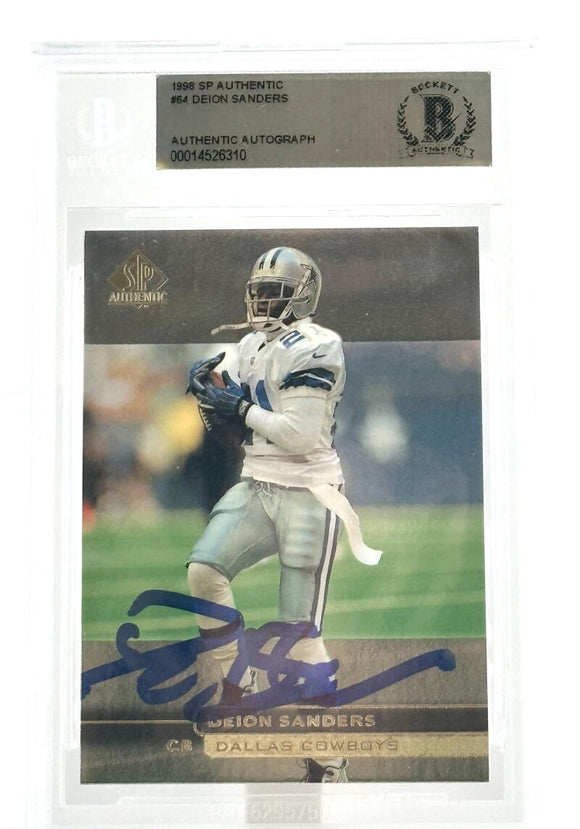1998 SP Authentic #64 Deion Sanders Dallas Cowboys Autograph Beckett Authenticated Image 1