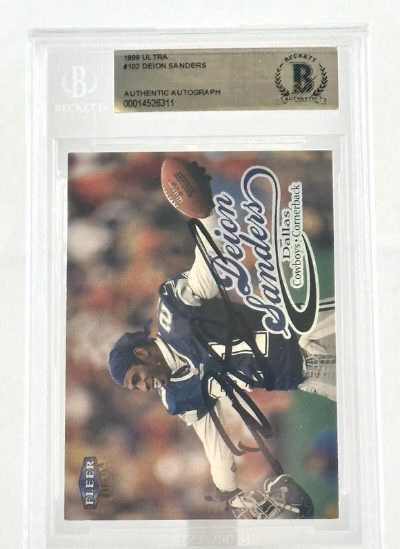 1999 Fleer Ultra #102 Deion Sanders Dallas Cowboys Autograph Beckett Authenticated Image 1