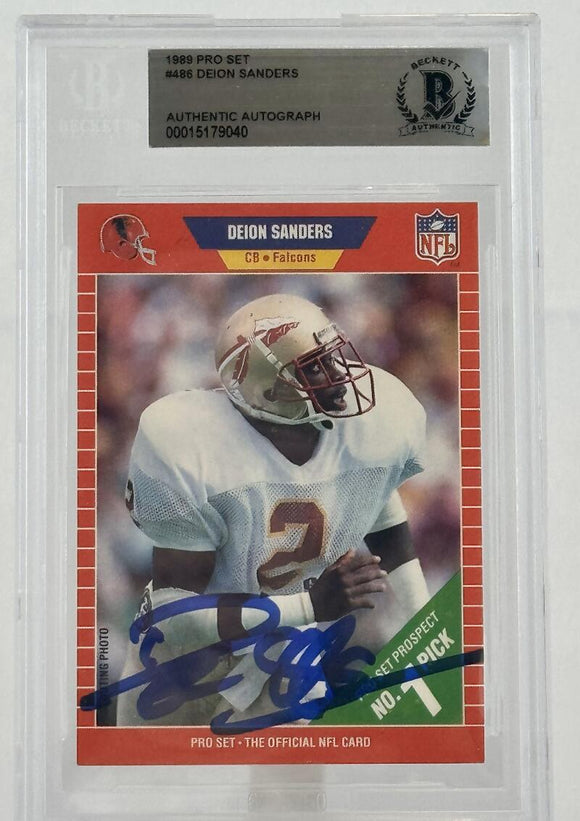 1989 Pro Set #489 Deion Sanders Atlanta Falcons Autograph Beckett Authenticated Image 1