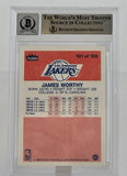 1986-87 Fleer #131 James Worthy Auto Los Angeles Lakers BAS Autograph 10 Image 2