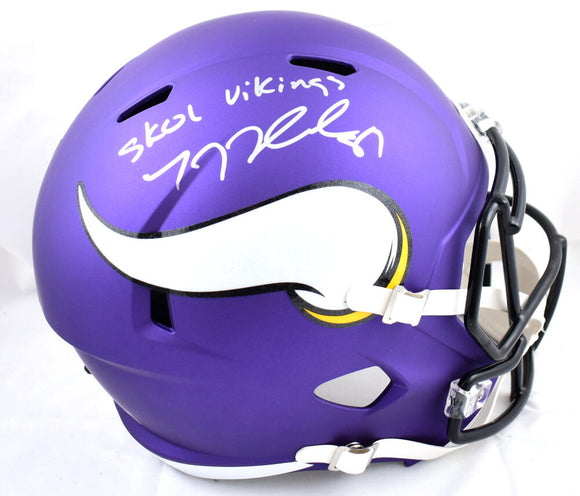 TJ Hockenson Autographed Minnesota Vikings F/S Speed Helmet w/Skol Vikings- Beckett W Hologram *Silver Image 1