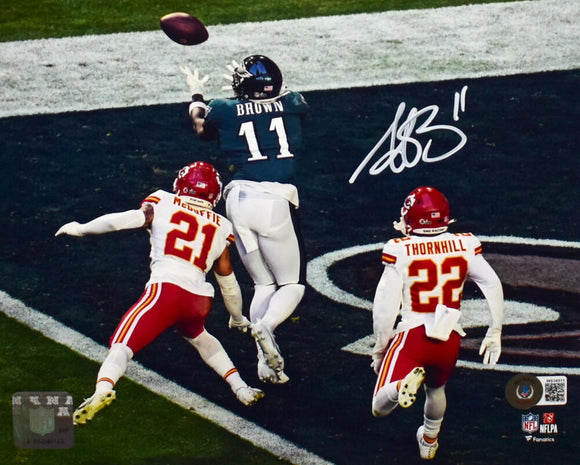 A.J. Brown Autographed Philadelphia Eagles 8x10 Super Bowl TD Photo- Beckett W Hologram *White Image 1