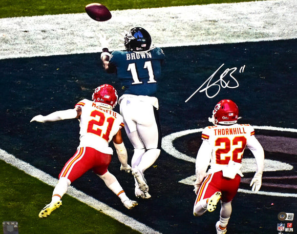 A.J. Brown Autographed Philadelphia Eagles 16x20 Super Bowl TD Photo- Beckett W Hologram *White Image 1