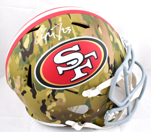 Christian McCaffrey Autographed San Francisco 49ers F/S Camo Speed Helmet- Beckett Hologram *White Image 1